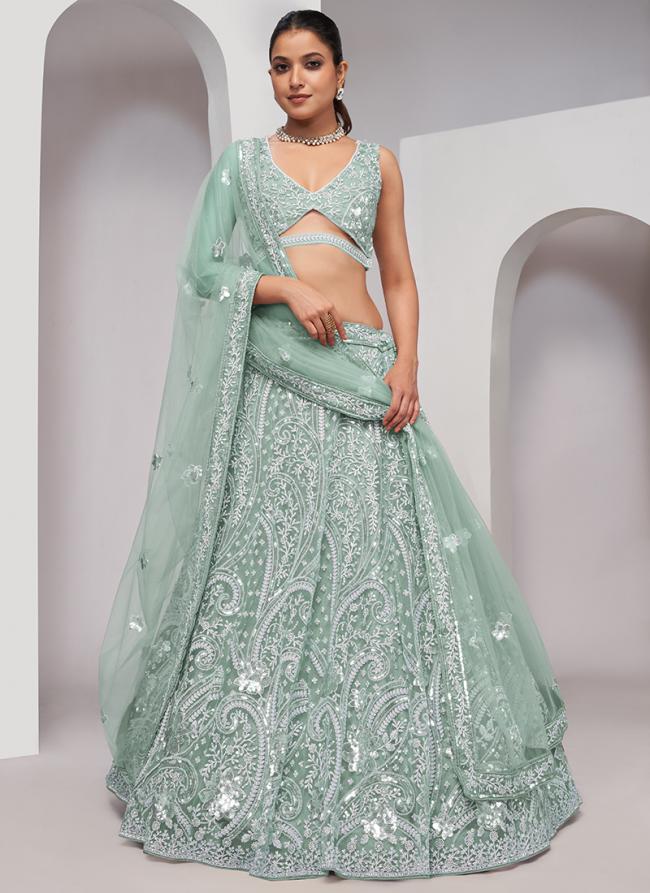 Soft Net Mint Green Wedding Wear Sequins Work Lehenga Choli